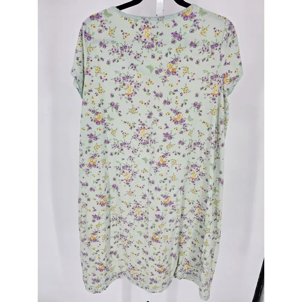 Vintage 1990s Looney Tunes Womens Sz XL Nightgown Sleep Shirt Tweety Bird Floral - Picture 4 of 4